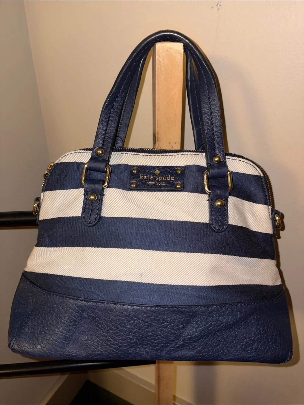 kate spade Navy and Cream Striped Dome Satchel